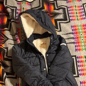 Hollister Navy Puffer Jacket with Hood